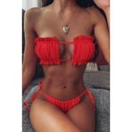 Angelsin Brezilya Model Büzgülü Bağlamalı Bikini Altı - 40 - Kırmızı