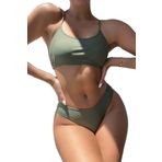 Angelsin Brezilyan Arkadan Büzgülü Sırt Bağlamalı Bikini Takım - Yeşil - 36