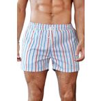 Angelsin Erkek Basic Standart Boy Renkli Çizgili Baskılı Mayo Cepli Deniz Şortu Beyaz - XL