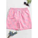 Angelsin Erkek Basic Standart Boy Şık Palmiye Baskılı Mayo Cepli Deniz Şortu - 2XL - Pembe