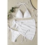Angelsin Kadın 3 Parça Beyaz Bikini Takım Bağcık Detaylı Düz Desen Tül Kumaş - 42