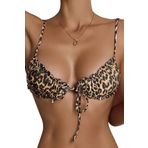 Angelsin Leopar Desenli İpli Tasarım Bağlamalı Bikini Üstü Çok Renkli 40