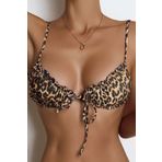 Angelsin Leopar Desenli İpli Tasarım Bağlamalı Bikini Üstü