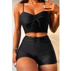 Angelsin Önden Ayarlı Büzgülü Deniz Şortlu Tankini Bikini Takım