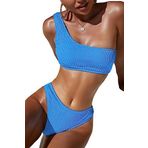 Angelsin Özel Fitilli Kumaş Bikini Takım Mavi 34