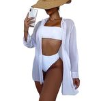 Angelsin Şifon Gömlek Plaj Elbisesi Pareo Kimono Kaftan Beyaz L