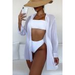 Angelsin Şifon Gömlek Plaj Elbisesi Pareo Kimono Kaftan - Beyaz - XL