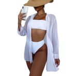 Angelsin Şifon Pareo Kimono Kaftan Beyaz Gömlek Plaj Elbisesi