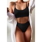 Angelsin Yüksek Bel Özel Kumaş Tankini Bikini Takım - Siyah - 38