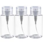 ANGNYA 7.5oz/200ML Pompa Dağıtıcı Şişe Push Down Pompa Dağıtıcı Şişe Flip Kapaklı 3 Paket Şeffaf Pompa Şişesi Oje Çıkarıcı Alkol Makyaj Temizleyici Sıvı, Şeffaf