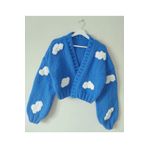 angora handmade Bulut Desenli Kadın Hırka 3d Desenli El Örgüsü Ceket Üç Boyutlu Kabartma Bulut Desen Oversize Crop Yetişkin Hırka