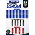 Anı Ofis Kırtasiye Tükenmez Kalem Seti 50 Adet – 30 Mavi, 10 Siyah, 10 Kırmızı | 1.0 mm | Büro Serisi
