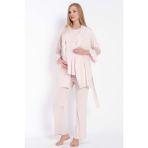 Anıl 11314 Kısa Kol Bisiklet Yaka Kadın Viskon Dantel Detaylı Hamile Pijama Takımı Sabahlık MAN11314