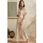 Anıl 9833 Kısa Yarım Kol V Yaka Kadın Viskon Yazlık Dantel Detaylı Pijama Takımı Gömlek Pantolon Takım
