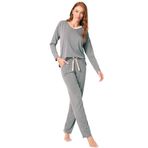 Anıl 9855 Uzun Kol V Yaka Viskon düz Kışlık Örme Normal Bel Dantel Detaylı Pijama Takımı Gri S