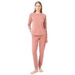 Anıl 9859 Uzun Kol Bisiklet Yaka cotton çizgili Kışlık Örme Normal Bel Pijama Takımı Gül Kurusu S