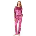 Anıl 9862 Uzun Kol Bisiklet Yaka kadife Jakar Desenli Kışlık Örme Normal Bel Dantel Detaylı Pijama Takımı