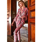 Anıl Kadın Kadife Çiçek Baskılı Uzun Kol Sabahlık ve Pantolon Pijama Takım (9732) Gül Kurusu L