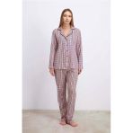 Anıl Kadın Pamuklu Uzun Kol Düğmeli Gömlek Ve Ekose Pantolon Pijama Takımı Zamansız Şıklık 11627