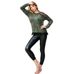 Anıl Kadın Puantiyeli Tüllü Uzun Kollu Sweatshirt ve Deri Görünümlü Tayt Takım (9739) Yeşil M