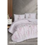Anılsan Pembe Çiçek Desenli Baskılı Çift Kişilik Nevresim Takımı - Beyaz - 240 x 260 cm