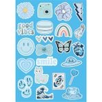 Anime Marketi Mavi Renk Temalı Sticker Seti Ajanda Telefon Laptop Sticker Seti 22 Adet