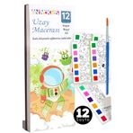 animokids Renk Paletli Sulu Boya Kitabı + Fırça, 12 Sayfa Aktivite Boyama Kitabı Seti - Uzay Macerası