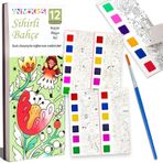 Animokids Renk Paletli Sulu Boya Kitabı + Fırça, 12 Sayfa Boyama Kitabı, Aktivite Boyama Seti, Çocuklar için Yeni Nesil Sulu Boya Defteri (Sihirli Bahçe)