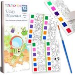 Animokids Renk Paletli Sulu Boya Kitabı + Fırça, 12 Sayfa Boyama Kitabı, Aktivite Boyama Seti, Çocuklar için Yeni Nesil Sulu Boya Defteri (Uzay Macerası)