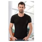 Anıt Erkek Siyah V Yaka Kısa Kollu Modal T Shirt