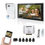 ANJIELO SMART Görüntülü Kapı Telefonu İnterkom, Kablolu 1080P kapı zili Sistemli 10 İnç Dokunmatik Monitör, Parmak İzi, RFID Kartı, Şifre, Elektromanyetik Kilitli Destekler, TUYA APP ile Kullanın