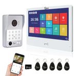 ANJIELO SMART Görüntülü Kapı Zili İnterkom Sistemi (Kablolu), 10 inç Dokunmatik Monitörlü 1080P Görüntülü Kapı Telefonu Kamerası, Parmak İzi, IC Kartı, Şifre Açma (Beyaz) Destekler