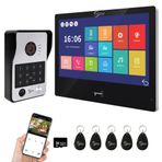 ANJIELO SMART Görüntülü Kapı Zili İnterkom Sistemi (Kablolu), 10 inç Dokunmatik Monitörlü 1080P Görüntülü Kapı Telefonu Kamerası, Parmak İzi, IC Kartı, Şifre Açma Desteği (Siyah)