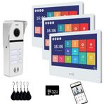 ANJIELO SMART Kablolu Görüntülü Kapı Zili Daire Interkom Sistemi 3 Adet 10 Inç Dokunmatik Monitör Kablosuz WiFi 1080 P Kamera Telefon Kiti, (1 Beyaz kapı zili+3 Beyaz Monitör)