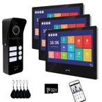 ANJIELO SMART Kablolu Görüntülü Kapı Zili Daire Interkom Sistemi 3 Adet 10 Inç Dokunmatik Monitör Kablosuz WiFi 1080 P Kamera Telefon Kiti, (1 siyah kapı zili+3 siyah Monitör)