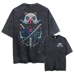 Anjinguang Tokitou Muichirou T-Shirt Anime Tshirt erkekler kadınlar için Agatsuma Zenitsu yıkanmış Vintage siyah rahat T Shirt yaz kısa kollu TeeTops, tip 1, XL