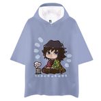 Anjinguang Üniseks Tanjiro/Nezuko/Tomioka Giyuu/Agatsuma Zen'itsu Anime Tişörtleri Cosplay3D Baskılı Günlük Bol Bisiklet Yaka Yazlık Tişört Kapüşonlu Kısa Kollu Tişört Bol Kısa Kollu Üst, 3 yazın, L