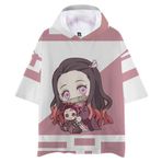 Anjinguang Üniseks Tanjiro/Nezuko/Tomioka Giyuu/Agatsuma Zen'itsu Anime Tişörtleri Cosplay3D Baskılı Günlük Bol Bisiklet Yaka Yazlık Tişört Kapüşonlu Kısa Kollu Tişört Bol Kısa Kollu Üst, tip 5, XS