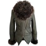 Ank Abiye Clara Kuzu Kürkü Kadın Metalik Yeşil / Kahverengi Ceket - 4XL - Parlak Yeşil