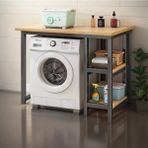 Anka Design Lindsay Çamaşır Makinesi Bölmeli Banyo Rafı - Siyah - Atlantik Çam