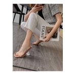 ANKA Trendy Lady Çok Şık Şeffaf Nude Ten Bej 8 Cm Şeffaf Topuklu Küt Kare Burunlu Terlik Ayakkabı Sandalet Nude 41