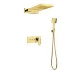 Ankastre Duş Seti 550X220 Mm Şelale&Yağmur Panel 3 Yönlü Butonlu Sus 304 Paslanmaz Pirinç Gold