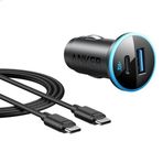 Anker 323 Araç Şarj Cihazı, 52.5W, USB-C portu maksimum 30W, USB-A portu ise 22.5W şarj gücü, iPhone 14 Pro sadece 25 dakikada%50 şarj, Samsung S23 sadece 27 dakikada%50 şarj
