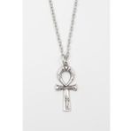 Ankh Yaşam Kolye - Düz Ezme İthal Zincirli Unisex Gümüş Kaplama Mısır Sembolü - 60 cm