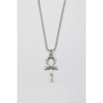 Ankh Yaşam Kolye - Örme Ithal Zincirli Unisex Gümüş Kaplama Mısır Sembolü - 60 cm
