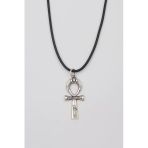 Ankh Yaşam Kolye - Pu Deri İp Zincirli Unisex Gümüş Kaplama Mısır Sembolü - 60 Cm