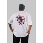 ankhises Astronaut Block Meteor Arka Baskılı Beyaz Oversize T-Shirt Erkek Kadın Bisiklet Yaka - XL