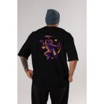 ankhises Astronaut Block Meteor Arka Baskılı Siyah Oversize T-Shirt Erkek Kadın Bisiklet Yaka - XL