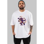 ankhises Astronaut Block Meteor Ön Baskılı Beyaz Oversize T-Shirt Erkek Kadın Bisiklet Yaka - XL