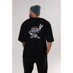 ankhises Boombox Rockstar Arka Baskılı Siyah Oversize T-Shirt Erkek Kadın Bisiklet Yaka